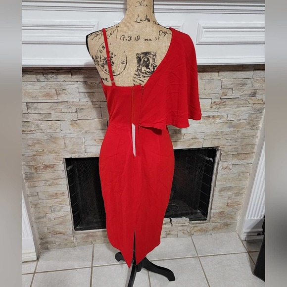 Dress the Population Beth one‎ shoulder lady in red midi dress size small new - Picture 4 of 10